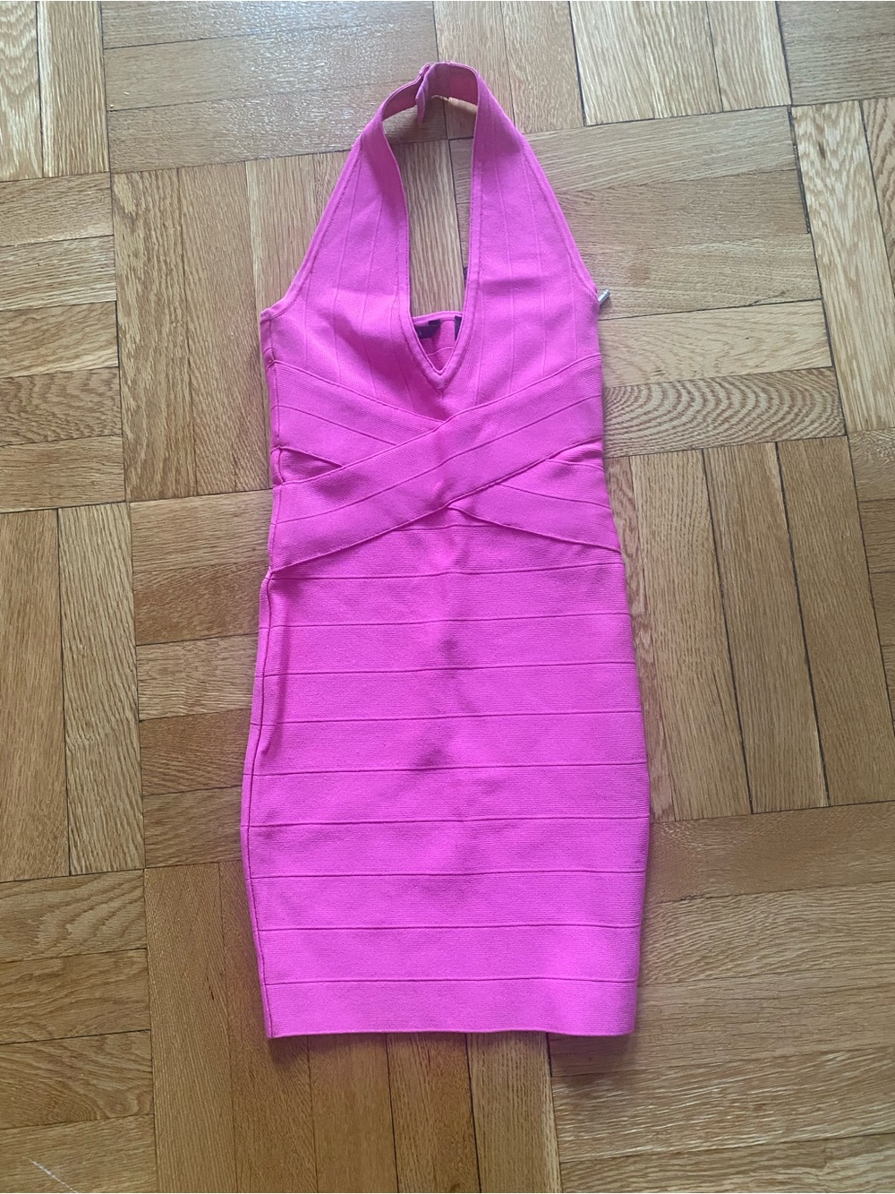 Express Hot Pink Halter Bandage Mini Dress